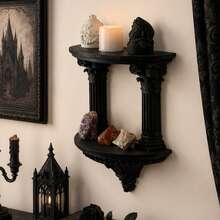 1pc Gothic Style Embossed Wall Hanging Shelf, Retro Dark Decor Wall Mounted Display Rack, Niche Art Candle & Storage Holder, 3D Printed Intricate Floral Carving, For Study, Bedroom, Entryway - 1PC - View 7
