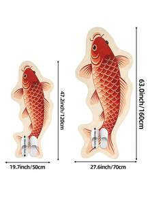 DAJIANG 1件裝紅色錦鯉魚不對稱造型地毯，廚房長條地毯，適用於浴室、廚房、戶外、室內、走廊、臥室、客廳、床邊，可機洗易清潔，防滑底墊 - 金鱗紅鯉 - 查看 2