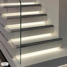 15 Pack Self-Adhesive Stair Nosing Strips, 90*5*2.5cm Non-Slip Step Edge Trim, Self-Stick Protective Molding For Tile Stair Treads, Wear Resistant Border Strip For Indoor Step Decoration - Negro - Ver 9