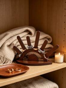 1pc Solid Dark‑Brown Hand‑Shaped Ring Display Stand, Retro Wooden Arc‑Base Hand‑Shaped With Multi‑Slot Prong, Classification Display Storage Jewelry Holder Jewellery Rack, For Dresser Vanity Bedroom Daily Use All‑Season Holiday Gift - Multicolor - View 6