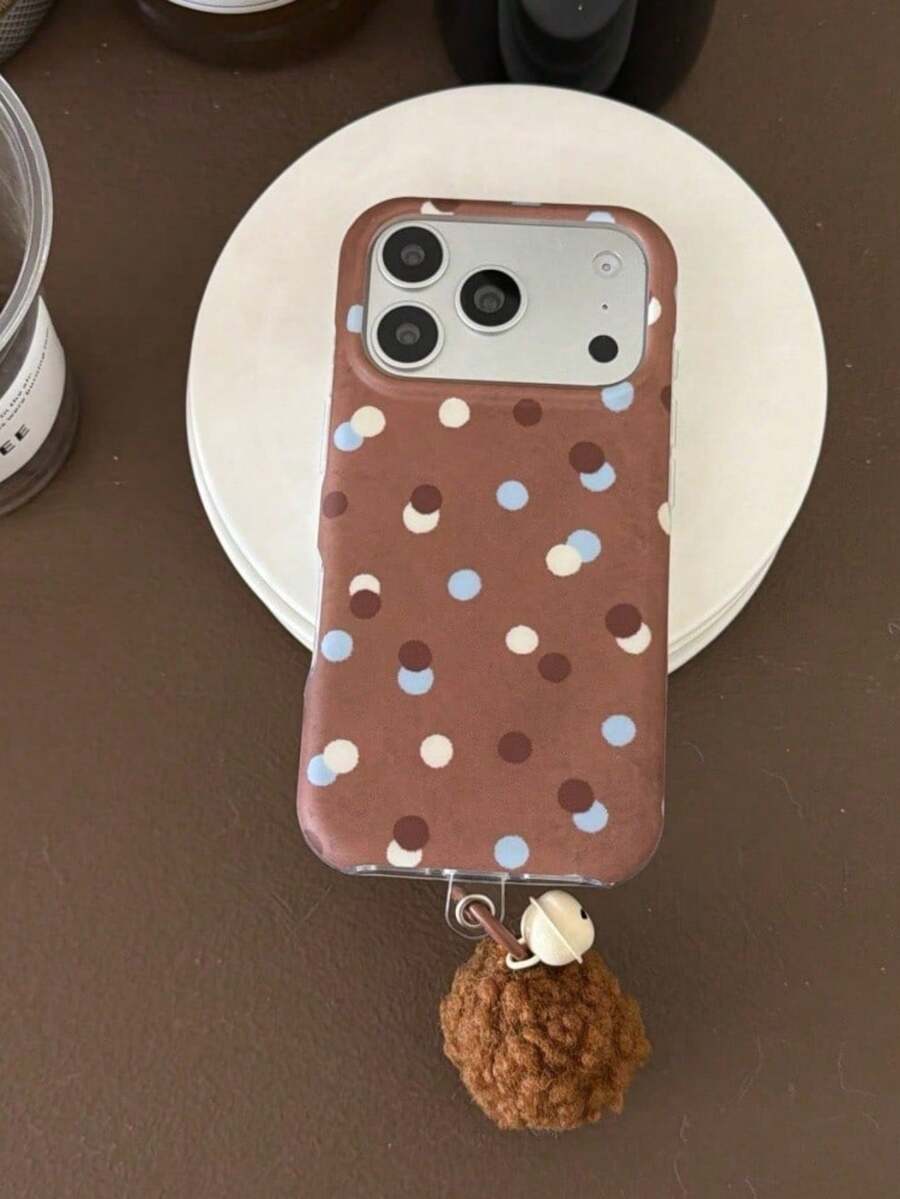 Blue, Brown, Beige Simple Polka Dot Contrast Color Korean Style Phone Case Compatible With Apple 17 Pro Max, 15 New Version, 16 Pro, Suitable For Women, Shock-Proof Full Coverage Protection - Brown - View 1