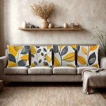 4 pezzi di federe per cuscini stile bohémien con sfondo grigio e foglie arancioni, morbido motivo a venature fogliari, decorazione per la casa adatta per primavera estate autunno inverno, adatte per divano, camera da letto, soggiorno, federe per cuscini stile bohémien, stampa su entrambi i lati, inserto per cuscino non incluso - Multicolore - Visualizzare 7