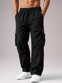 CZRLHYT Men's Multi-Pocket Cargo Pants, Casual Straight-Leg Utilitarian American Style, Ideal For Outdoor Wear - Black - View 6