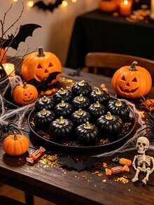4 Stück schwarze künstliche Kürbisse, geeignet für Halloween, Zuhause, Schreibtisch, Party, Thanksgiving und Erntedekoration, anwendbar für Innen- und Schlafzimmerszenen, schwarze Schaumstoff-Kürbisse - Übersicht 5