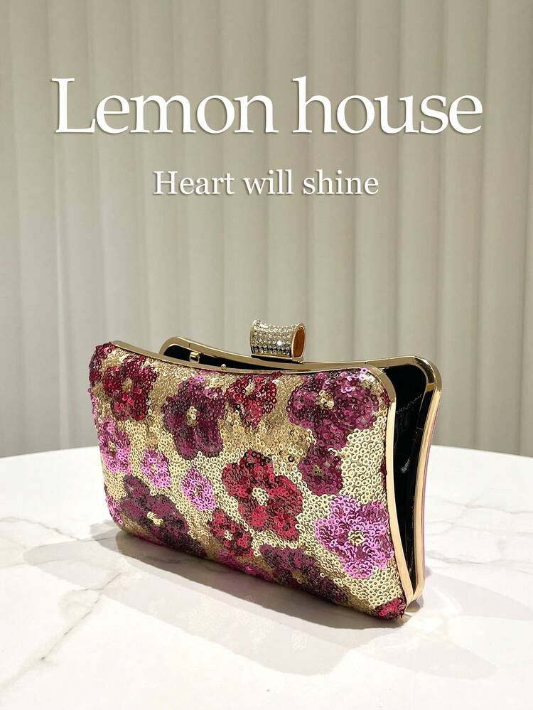 1pc Elegant Rhinestone Women's Evening Clutch Bag With Detachable Chain, Shoulder Crossbody Small Handbag, Bridal Wedding Bag For Evening Party, Wedding, Ball, Cocktail, Carnival And Other Occasions, Suitable For Women, Perfect Gift For Women - Hot Pink - View 7