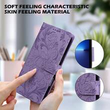 Leather Floral Elements Flip Phone Cases Floral Print PU Leather Wallet Phone Case, Bifold Edge Design With Card Slots And Strap, Comprehensive Protection For Various Smartphone Models, International Version, Not The Domestic Version Spring - Purple - View 4