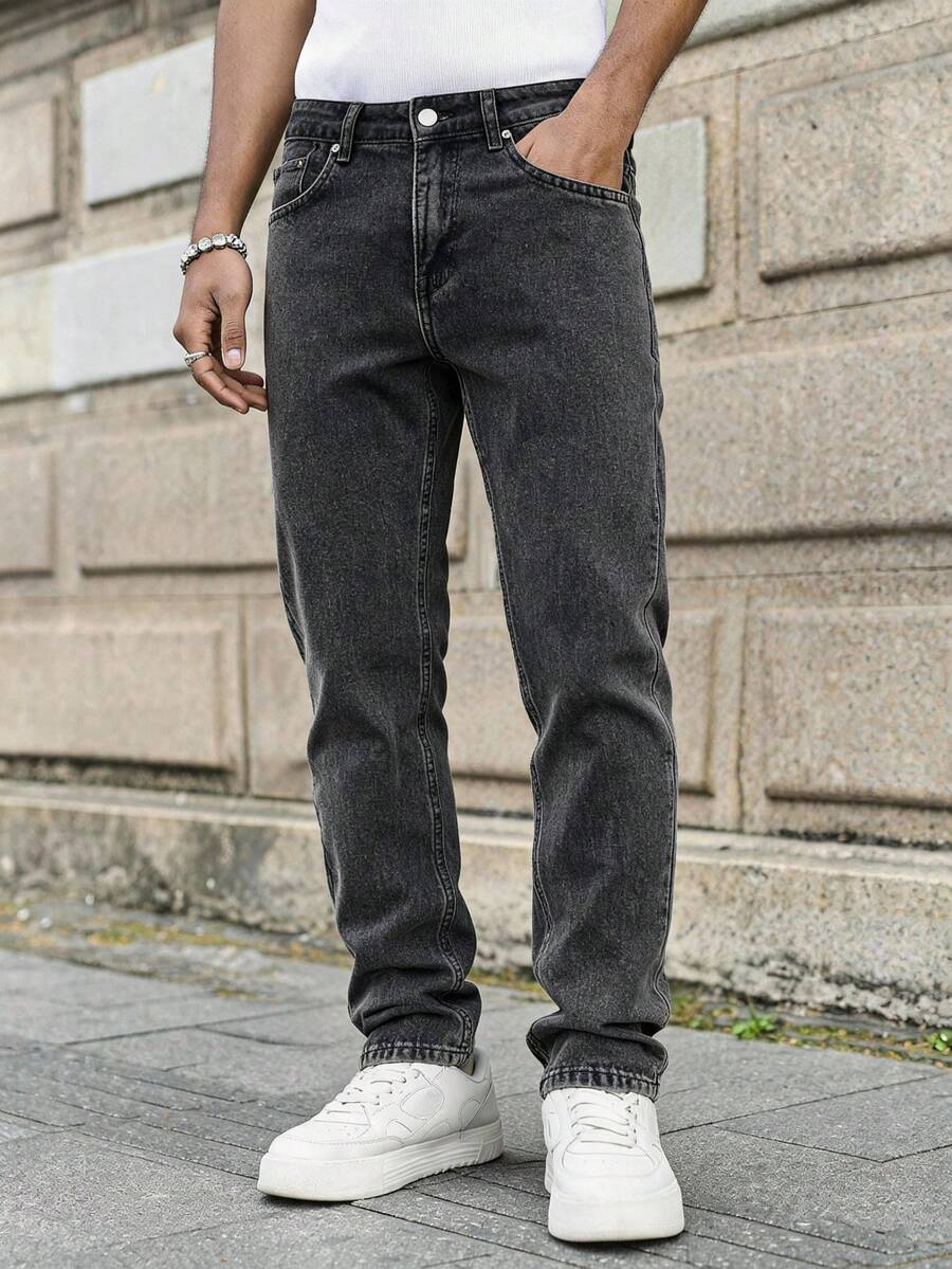 Men's Casual Versatile Commuting Denim Jeans With Pockets - Grey - View 1