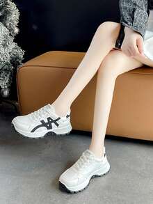 Sepatu Sneakers Wanita Sol Tebal dan Tebal, Gaya Baru Musim Semi/Gugur, Sepatu Komuter yang Menambah Tinggi Badan - Putih - View 4
