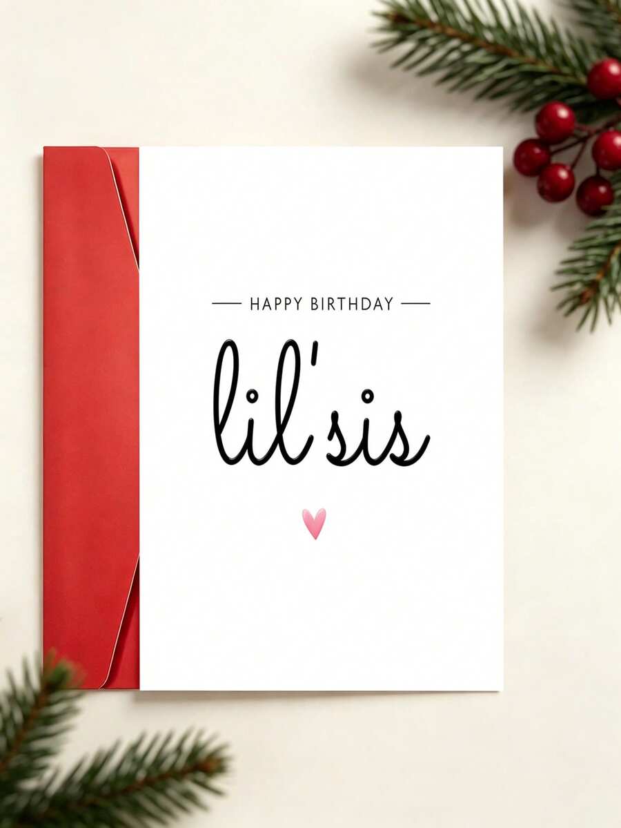 1件「Happy Birthday Lil' Sis」極簡生日卡附信封,可愛愛心設計,給小妹妹的祝福卡,內頁空白 - 查看 1