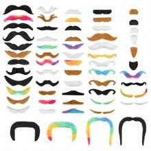 Vivinin 62PCS Fake Mustache, 18 Designs Self-Adhesive Fake Mustaches, Novelty Hairy Fake Beard For Role-Playing, Halloween, Birthday Party, Christmas - As Pic - View 1