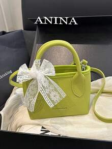 Borsa a spalla piccola quadrata colore caramella dolce, borsa da donna alla moda dopamina con fiocco, borsa da donna carina stile Lolita - Verde Oliva - Visualizzare 2