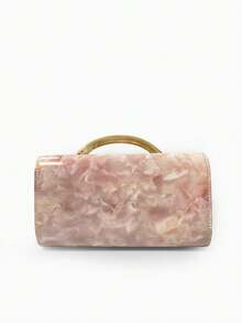 Dedoo 1pc Fashion Metal Decor Mini Box Clutch, Elegant Shiny Metal Strip Design, Luxury Style For Women, Suitable For Evening Party, Wedding, Ball - Pink - View 8