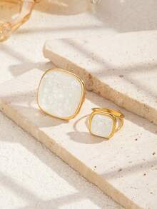 2pcs Stainless Steel Fashion Casual Gold Heart Shaped Ring Set, Suitable For Women's Daily Wear Or Gift Giving - Yellow Gold - View 6
