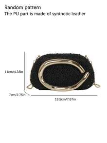 Elegante e alla moda borsa a mano in finta pelle, borsa a spalla minimalista vintage di colore unito, adatta per abbinare con abiti per feste e matrimoni - nero - Visualizzare 4