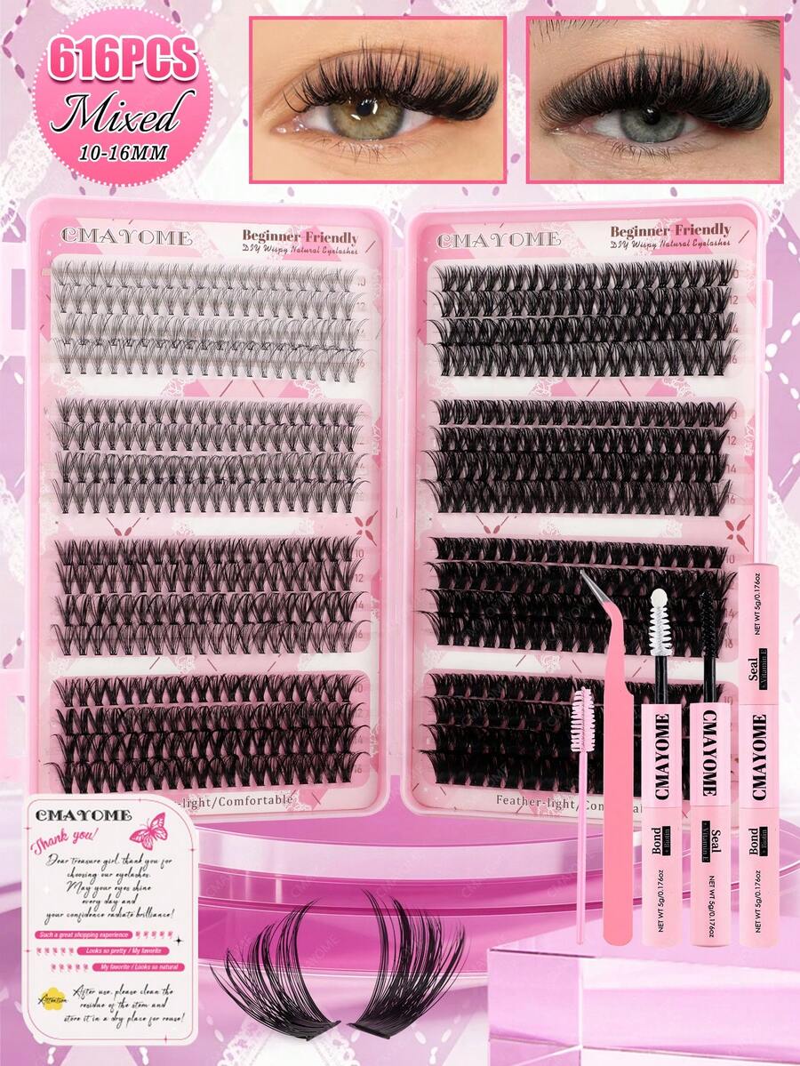 616/608/200 Clusters High Capacity False Eyelashes Book, Suitable For Beginners DIY Eye Makeup Beauty, Soft Natural Classic False Eyelashes Extension Set/Eyelash Book, Realistic Dense Fluffy Mixed Y-Shaped Eyelashes, Suitable For Daily, Office, Stage Makeup
