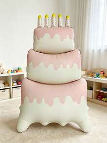 1pc Oversized Standing Birthday Cake Shaped Foil Balloon, Happy Birthday Party Decoration Balloon, Pink Birthday Cake Party Balloon - Pink - View 6