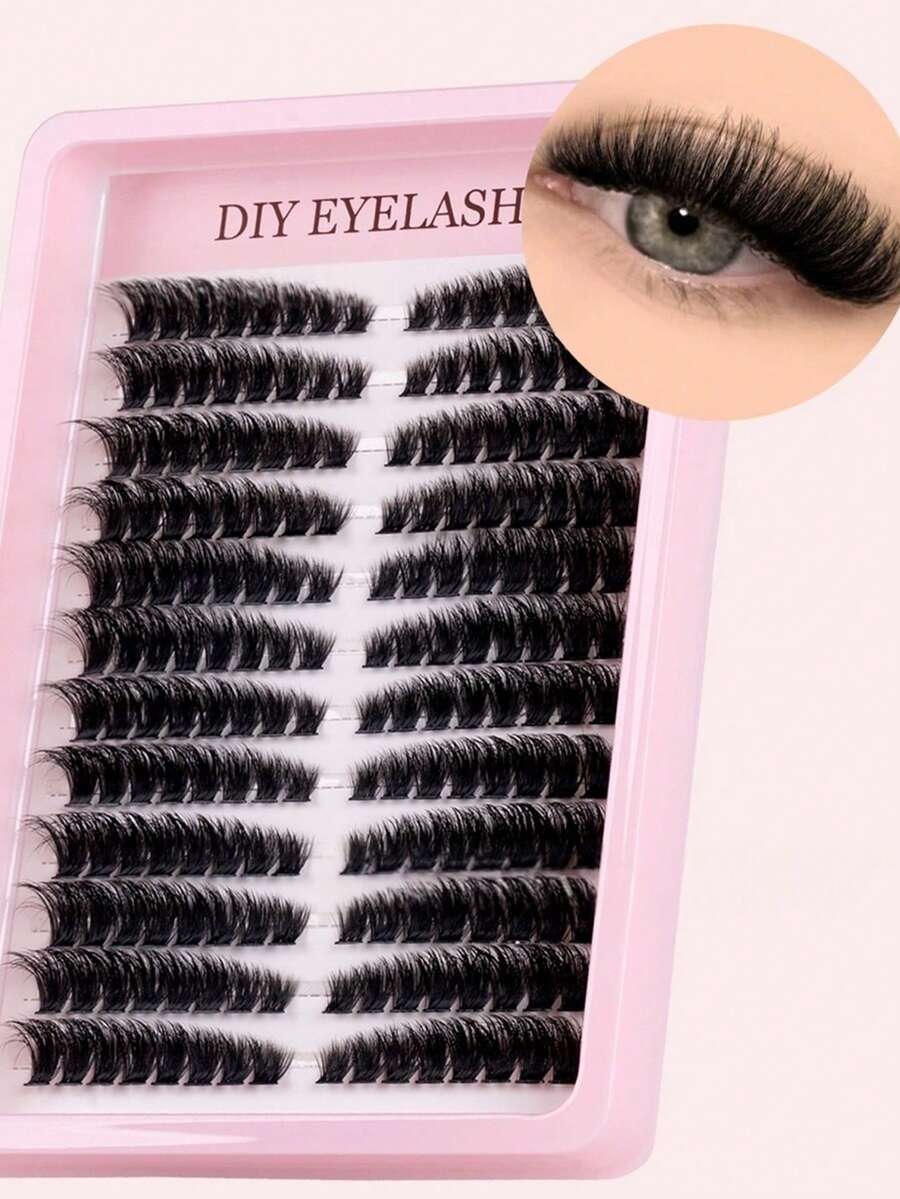 LIMEIKAI 192 Pcs Cat Eye Style Lash Clusters 100D D Curl Fluffy Curly Individual Lashes Soft Lightweight Reusable DIY Eyelash Set For Beginners Home Daily Party Travel Music Festival