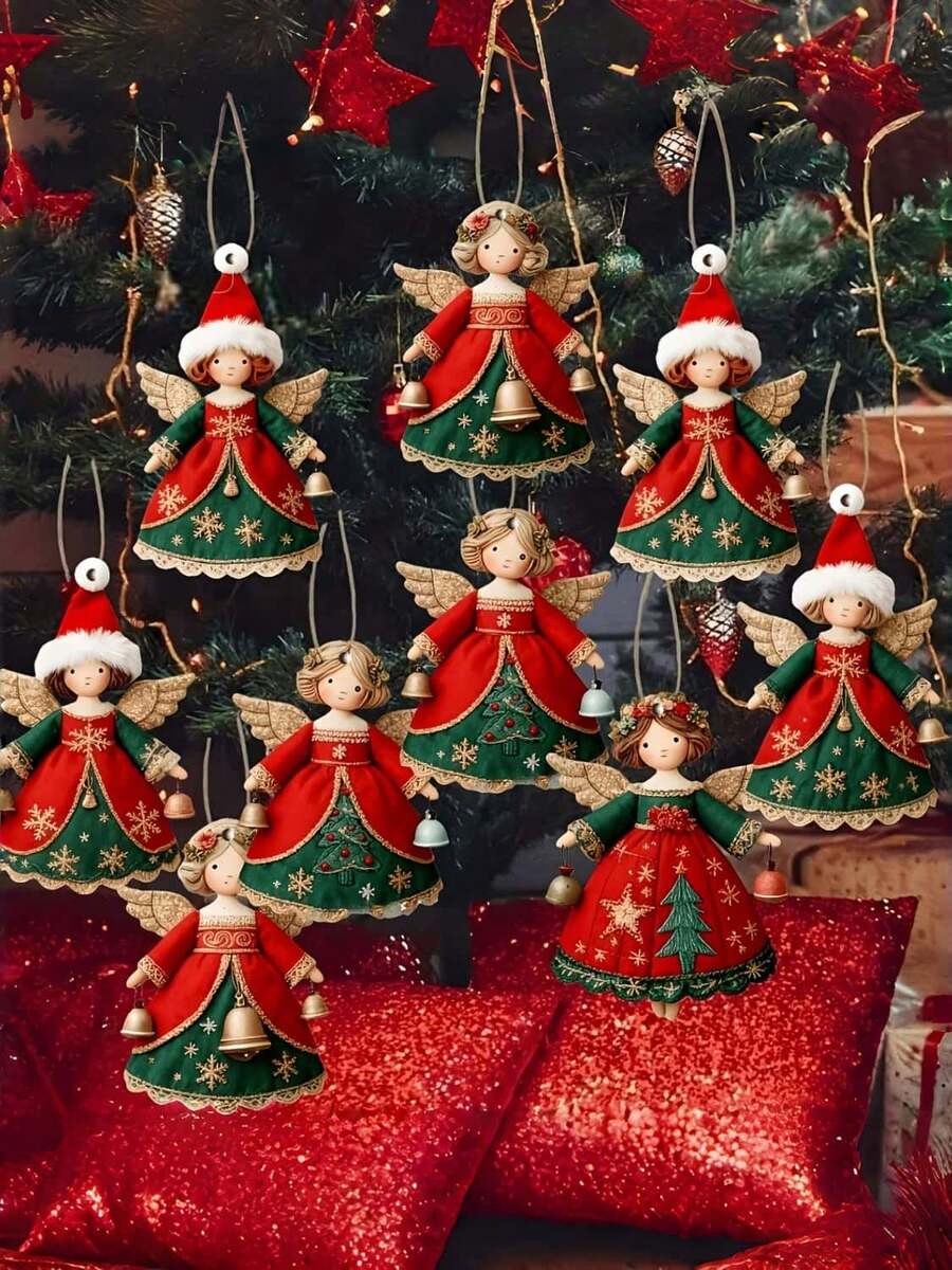 65/58/52/45/36/30/22/15/10/8Pcs MDF Christmas Angel Hanging Ornaments, Wooden Santa Decor For Tree Window Home Holiday Gift