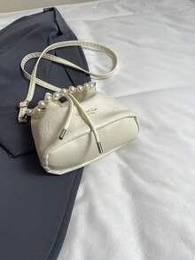 Women Drawstring Bag Mini Sling Bag Bucket Bag Diamond Lattice Daily Outdoor Bag - Beige - View 7