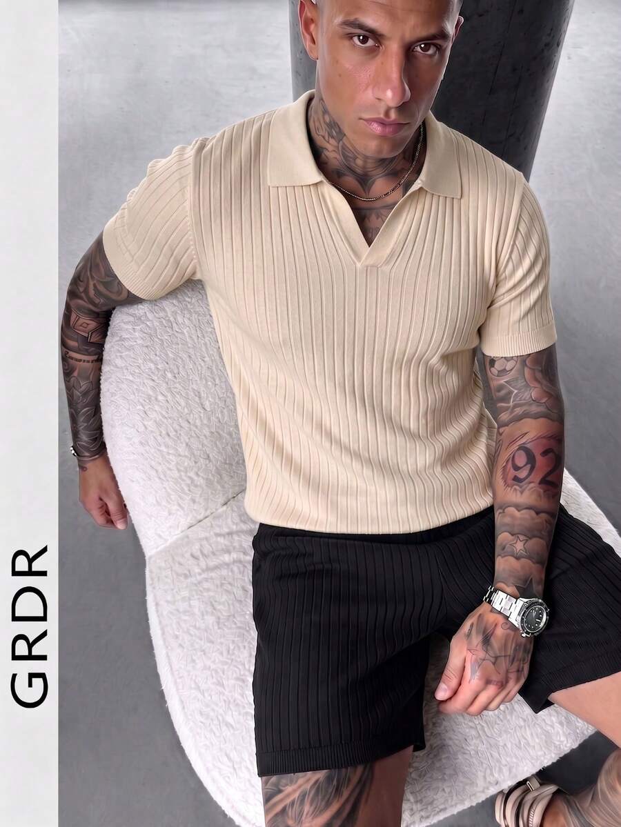 GRDR Men's Casual Solid Color Short Sleeve Knit Top, Spring/Summer