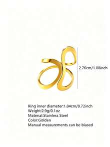 VceTd 1/2PCS Minimalist Business Style Hollow Geometric Line Decorated Stainless Steel Women's Single Ring, Suitable For Daily Wear Or Fashion Street Photography - Yellow Gold - View 10
