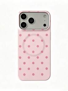 Ins Style Korean Creamy Pink Polka Dot Magnetic Zuo Li Phone Case Compatible With IPhone 17 Pro Max, Apple 16 New Model, 15 Pro, 14/13, 16 PM, 17 Pro, Girly Personalized Protective Cover - White - View 3