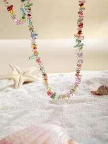 imoli 1 Set/Minimalist Elegant Bohemian Style Multicolor Asymmetrical Stone & Black Bead Double Layer Lasso Long Sweater Necklace Y-Shaped Heart Pendant Adjustable Tassel Chain, Autumn/Winter Layering Accessory, Daily Wear Date Office Neck Decor <Mixed Colors, Random Strands, Random Color Matching> - 27496-colour - View 9