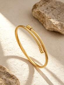 1 Set Elegant Style Stainless Steel Women's Bracelet With Four-Leaf Clover/Geometric Glass Inlay Design, Suitable For Daily Wear - Yellow Gold - View 8