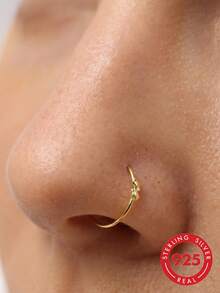 1 buah Anting Hidung Perak Sterling 925 Bentuk Bintang Kecil Tipis Perhiasan Tindik Hidung Elegan Minimalis - Emas - View 1