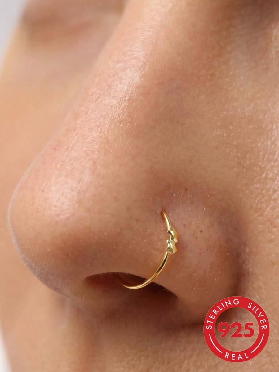 1 buah Anting Hidung Perak Sterling 925 Bentuk Bintang Kecil Tipis Perhiasan Tindik Hidung Elegan Minimalis - Emas - View 1