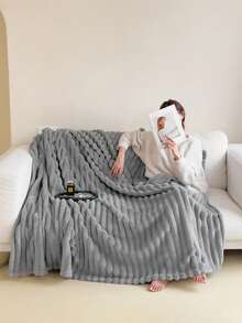 1pc Light Gray Ultra Soft Warm Striped Blanket - Machine Washable Polyester Material, Best Choice For Spring And Autumn, Suitable For All Seasons, Ideal For Sofa And Bed - Light Grey - View 7