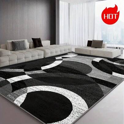 1pc Crystal Velvet Material Carpet, Modern Abstract Geometric Circle Pattern Design, Suitable For Living Room, Bedroom, Study And Other Places, Absorbent, Anti-Slip, Perfect Holiday Gift And Home Decor, Multiple Sizes Available, E.G., 40*60cm, To Meet Different Space Needs.