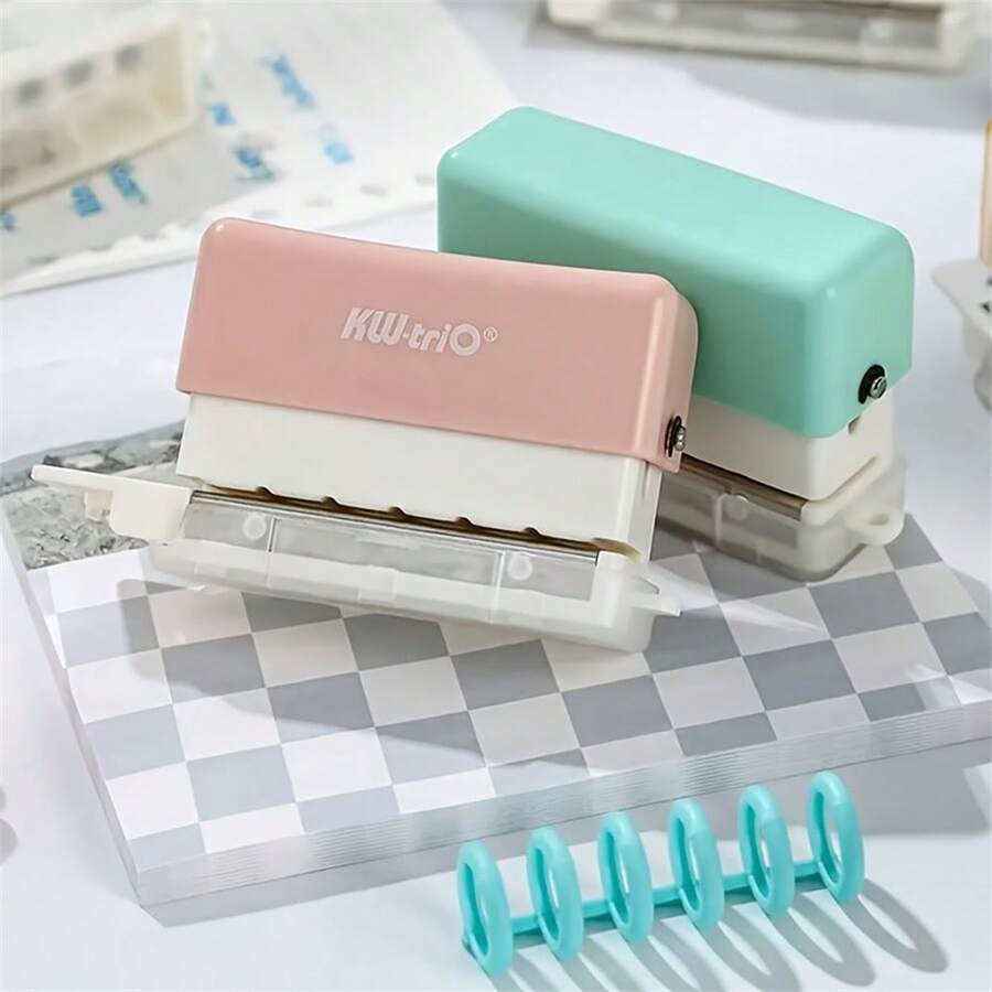 1pc/ A5/B5/A4 Size Hole Puncher For Paper, Capable Of Punching Six Holes At A Time. Note Hole Puncher, Featuring Five Different Color Binding Supplies. - Multi-color - View 1