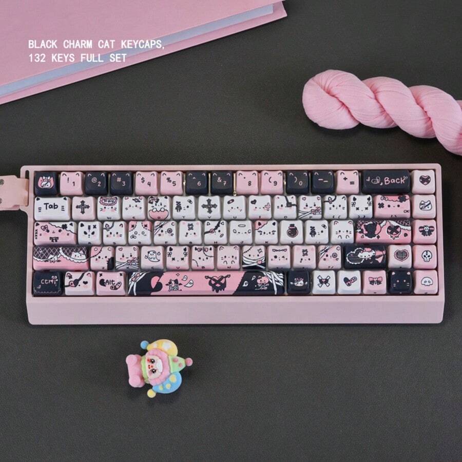 Sweet & Cool Black Cat MOA Side-Engraved Keycaps, Compatible With Mechanical Keyboards - View 1