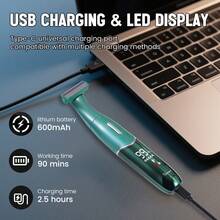 Hatteker 1pc USB Rechargeable Wet & Dry Hair Trimmer With Digital Display, Unisex Full Body Hair Grooming Tool - Multi-color - View 5