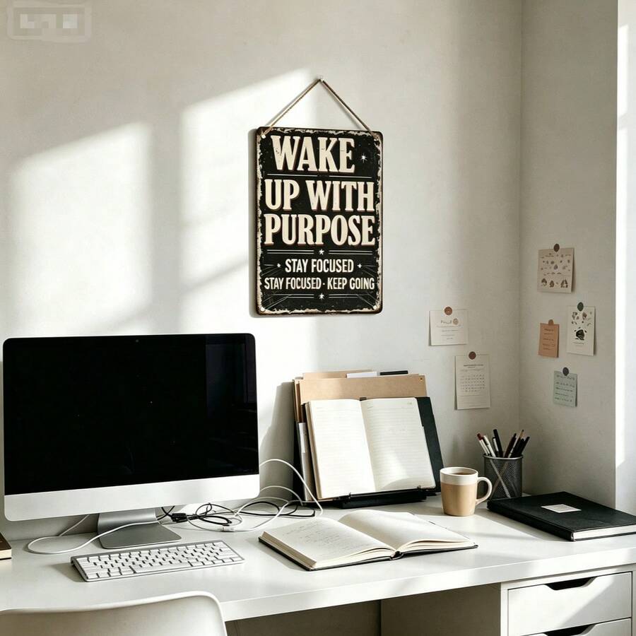 Cartello da parete vintage piatto 2D con slogan ispiratore, targa decorativa in legno accattivante, decorazione da parete per dormitorio e ritorno a scuola, arte murale ispiratrice per camera da letto e studio, regalo per studenti - Multicolore - Visualizzare 1