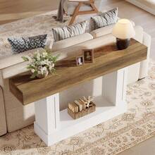 LITTLE TREE 160 Cm Rustic Wooden Console Table, 2-Tier, U-Shaped Base, Long Sofa Table For Behind Sofa, Hallway, Entryway, Living Room - White/brown - View 9