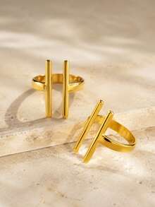 VceTd 1/2PCS Minimalist Business Style Hollow Geometric Line Decorated Stainless Steel Women's Single Ring, Suitable For Daily Wear Or Fashion Street Photography - Yellow Gold - View 6