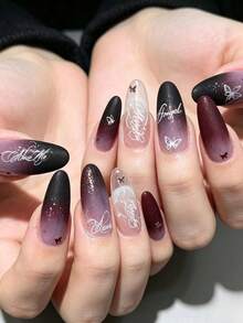 1 Peça Adesivos de Arte de Unhas Nude Fosco Branco & Nude Café com Decoração de Letra Cursiva Inglesa Branca, Design de Linha Branca Limpa Adequado para Unhas Nude Branco Leitoso e Transparente Gelado, Estilo Minimalista de Letra Vintage, Suave e Texturizado para Encontros, Visitas a Lojas e Fotografia, Estilos de Texto Ricos, Corte Suave Sem Resíduos - Multicolorido - Visão 2