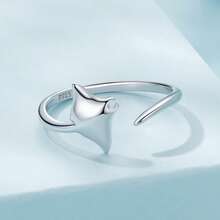 WOSTU 1pc Cute Animal Theme 925 Sterling Silver Multi-Tone Open Band Ring Dolphin Fox Hug Hand Design Jewelry For Women Party Anniversary Gift - Adjustable - View 9