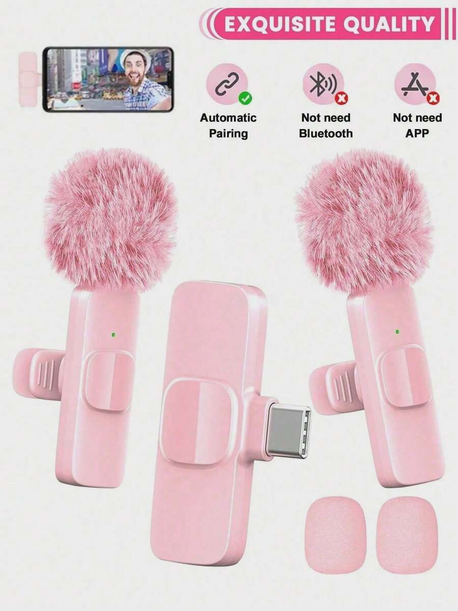 Mikrofon Lavalier Nirkabel Warna Pink, Mikrofon Jepit Mini Portabel Frekuensi Ganda 2.4GHz, Pasang dan Mainkan dengan Peredam Kebisingan Otomatis dan Baterai Isi Ulang 60mAh, Cocok untuk Perekaman Video, Siaran Langsung, Wawancara, dll. - View 1