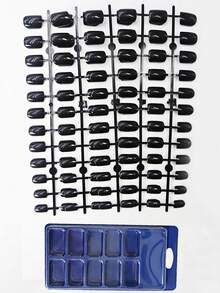 120pcs Black Press-On Nails, Short & Medium Length, Square Shape, Full Coverage Artificial Nails, Finger Decoration, Suitable For Office & Daily Wear Nail Supplies - Black - View 5