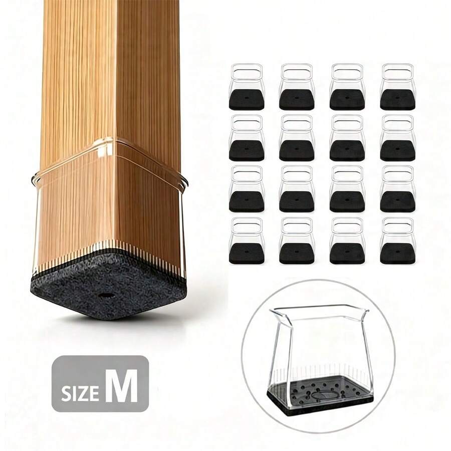 8/16 Medium-Sized Transparent Chair And Table Leg Protection Covers, Square Furniture Protective Pads, Transparent Rubber Caps, Highly Elastic Silicone That Fits Various Solid Wood Table Legs. Practical Furniture Accessories For Reducing Noise And Pr - Multicolor - View 1