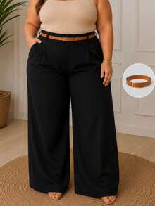 Calça Alfaiataria Plus Size Cintura Alta com Cinto - Preto - Visão 9