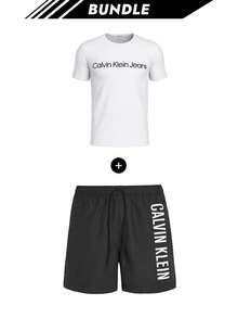 Calvin Klein [Bundle] Essential herr-T-shirts i klarvit + herr-badshorts i svart från vår/sommarkollektionen 2025 - Vit + Svart - Visa 1