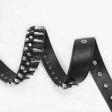 1pc Unisex Bullet Shape Punk Style Y2K Buckle PU Leather Belt - Silver - View 7