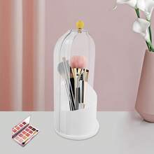 Rotating Makeup Brush Holder With Clear Dust Cover, Multi-Compartment Cosmetic Organizer With Dome Lid, Desktop Storage Cup For Brushes, Lipsticks And Other Beauty Makeup Tools - 透明白 - 查看 4