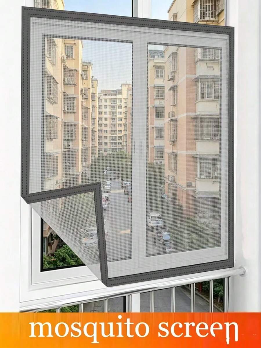 No-Drill Self-Adhesive Mosquito Net Screen For Bedroom - Grey-edged Grey Mesh, Full Piece - View 1
