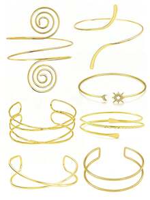 6pcs Classic Geometric Stackable Metal Bangles, Asymmetrical Multifunctional Adjustable Design, Suitable For Daily Wear, Vacation, Dating, Gift For Best Friends - JC015-3 - View 1