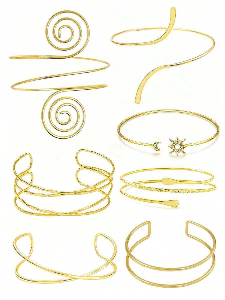 6pcs Classic Geometric Stackable Metal Bangles, Asymmetrical Multifunctional Adjustable Design, Suitable For Daily Wear, Vacation, Dating, Gift For Best Friends - JC015-3 - View 1